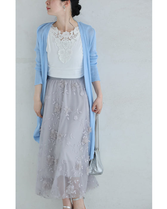 花びら浮かぶふんわり2重チュールミディアムスカート