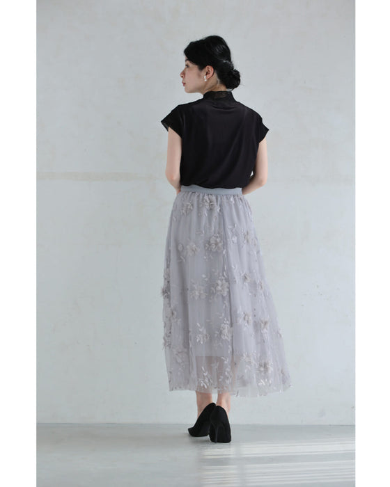 花びら浮かぶふんわり2重チュールミディアムスカート