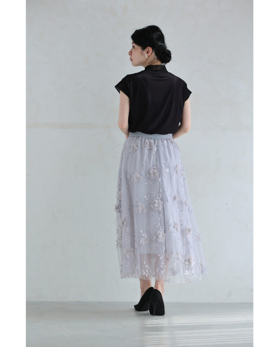 花びら浮かぶふんわり2重チュールミディアムスカート