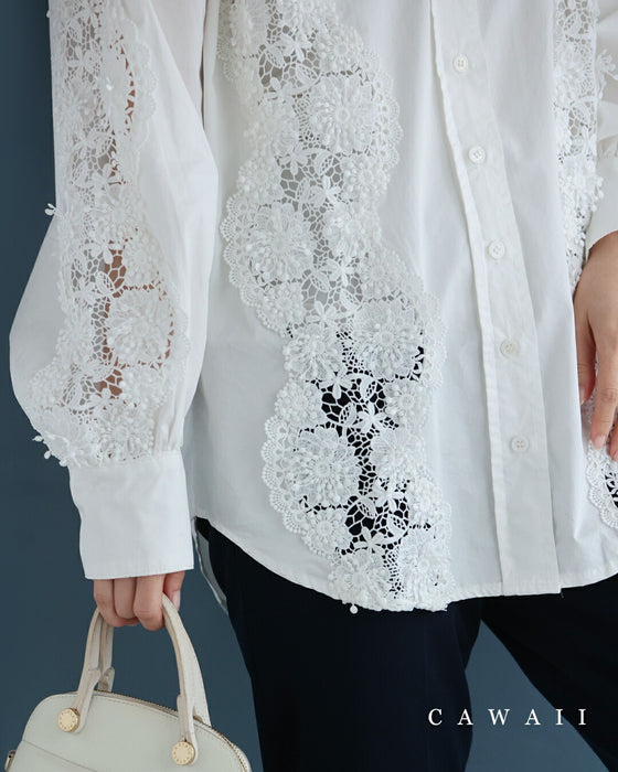 流れゆく花レースのシャツトップス