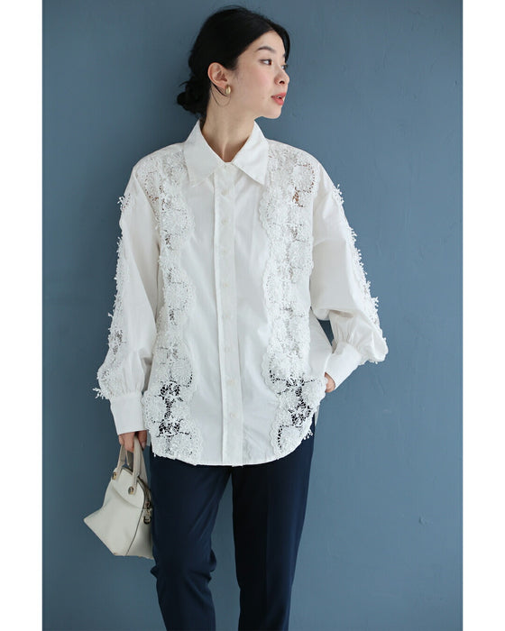 流れゆく花レースのシャツトップス