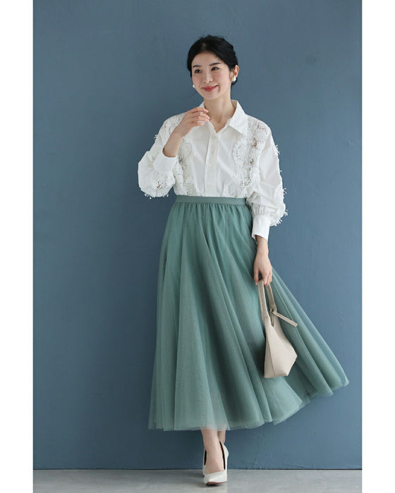 流れゆく花レースのシャツトップス