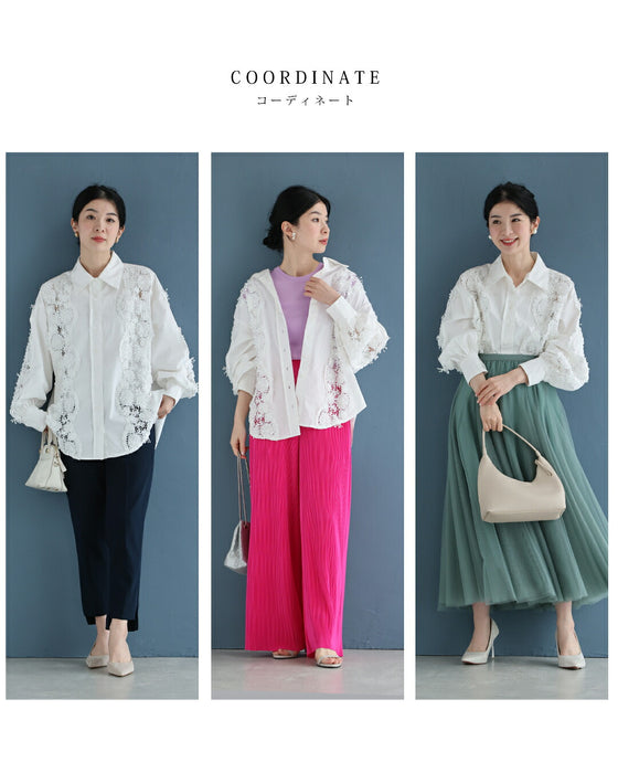 流れゆく花レースのシャツトップス