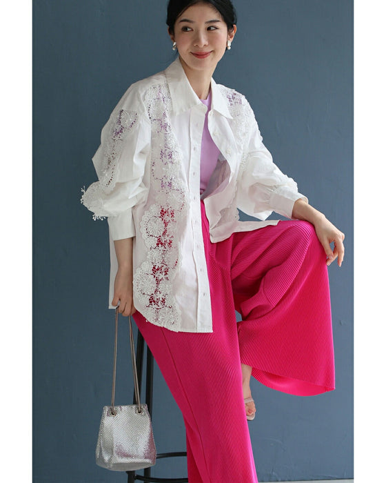 流れゆく花レースのシャツトップス