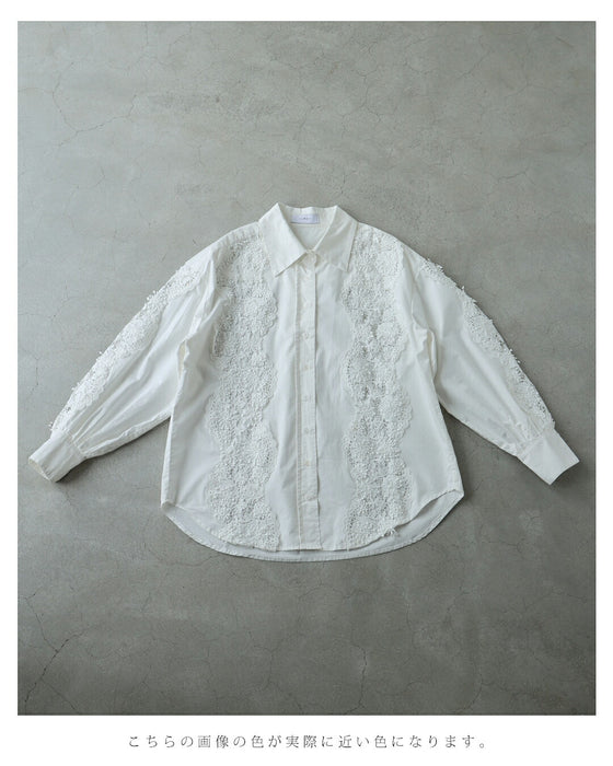 流れゆく花レースのシャツトップス