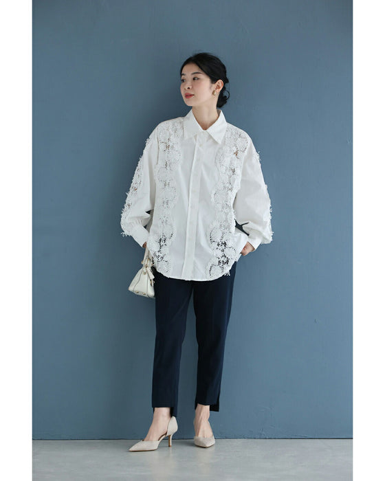流れゆく花レースのシャツトップス