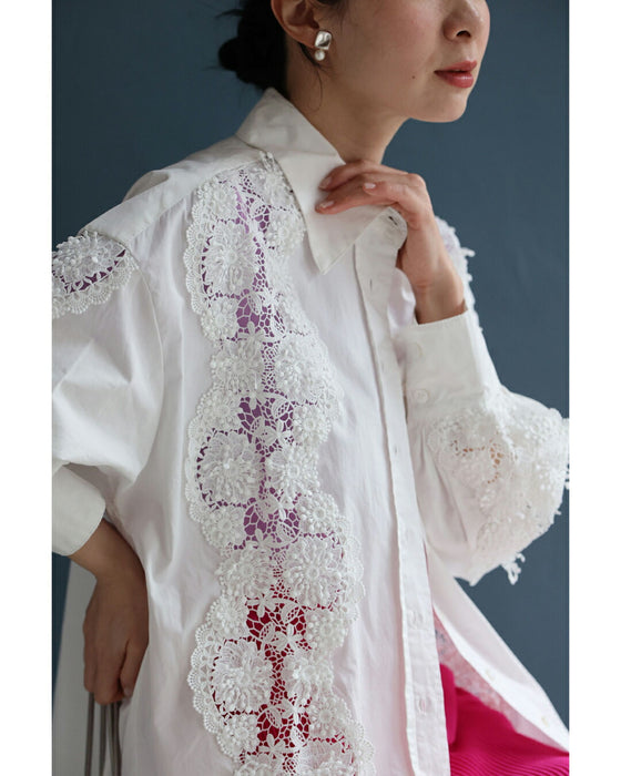 流れゆく花レースのシャツトップス
