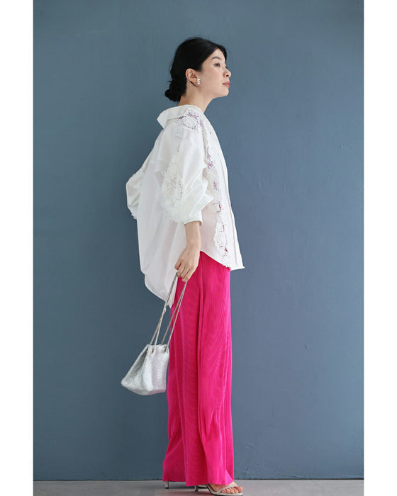 流れゆく花レースのシャツトップス