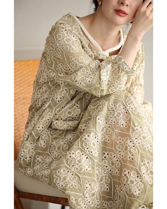 美しさ織りなす花刺繍ロングワンピース