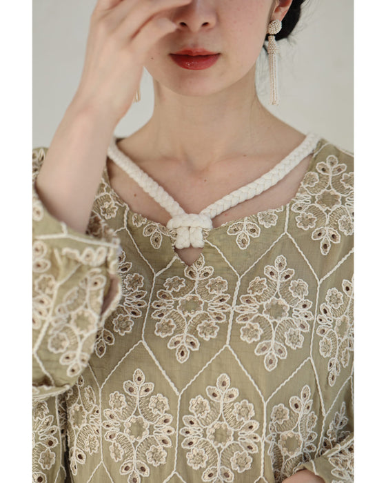 美しさ織りなす花刺繍ロングワンピース