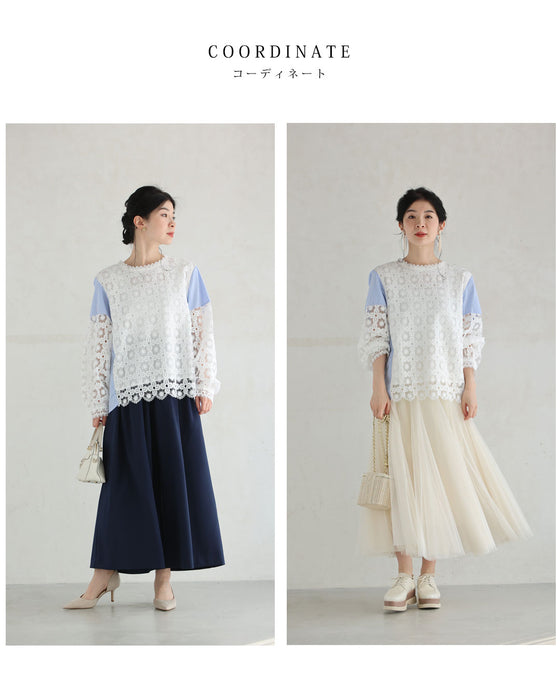 シャツとステンドグラスレースのドッキングブラウス