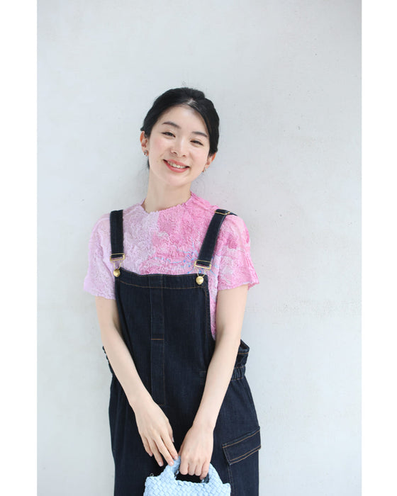 大輪の花咲く伸びやかくしゅくしゅカットソートップス