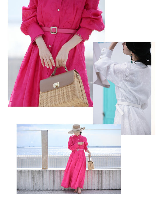 春一番。私が始まるとっておき花刺繍ロングワンピース(ベルト付き)