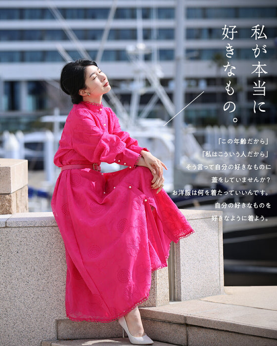 春一番。私が始まるとっておき花刺繍ロングワンピース(ベルト付き)