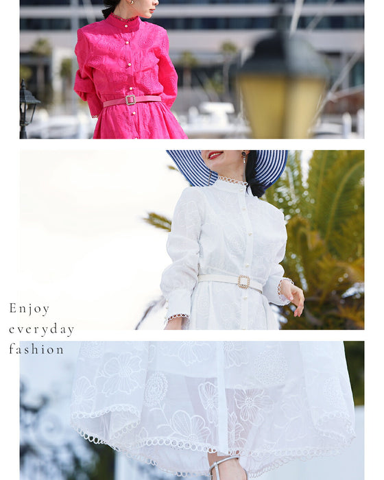 春一番。私が始まるとっておき花刺繍ロングワンピース(ベルト付き)