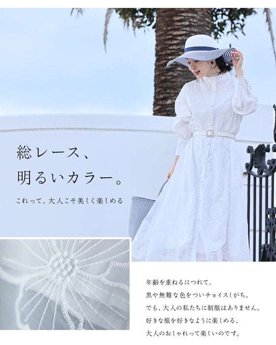 春一番。私が始まるとっておき花刺繍ロングワンピース(ベルト付き)