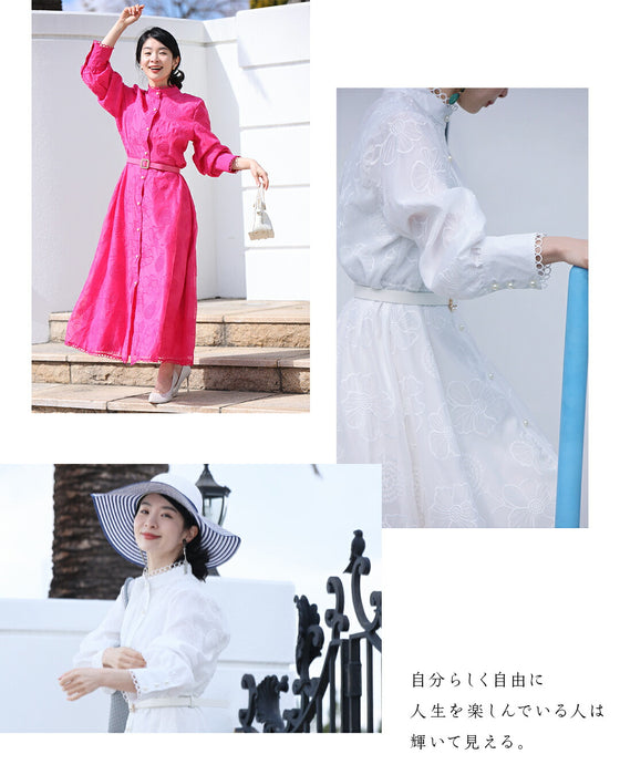 春一番。私が始まるとっておき花刺繍ロングワンピース(ベルト付き)