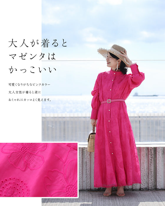 春一番。私が始まるとっておき花刺繍ロングワンピース(ベルト付き)