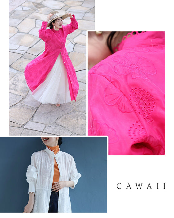 春一番。私が始まるとっておき花刺繍ロングワンピース(ベルト付き)