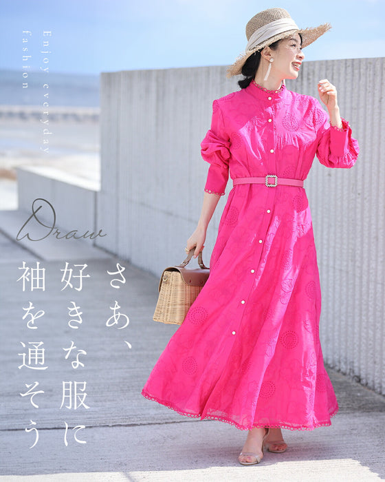 春一番。私が始まるとっておき花刺繍ロングワンピース(ベルト付き)