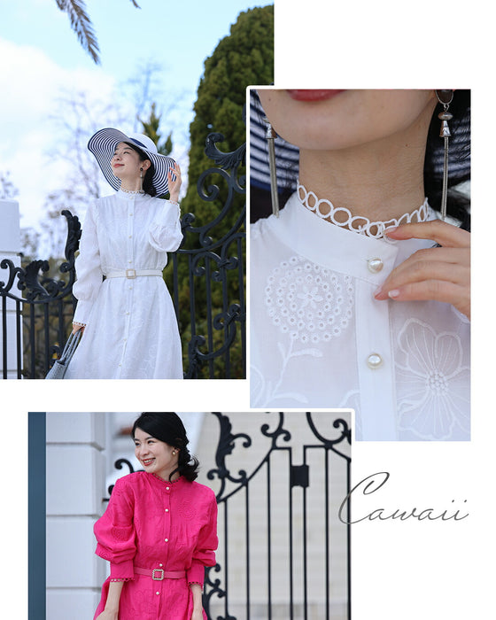 春一番。私が始まるとっておき花刺繍ロングワンピース(ベルト付き)