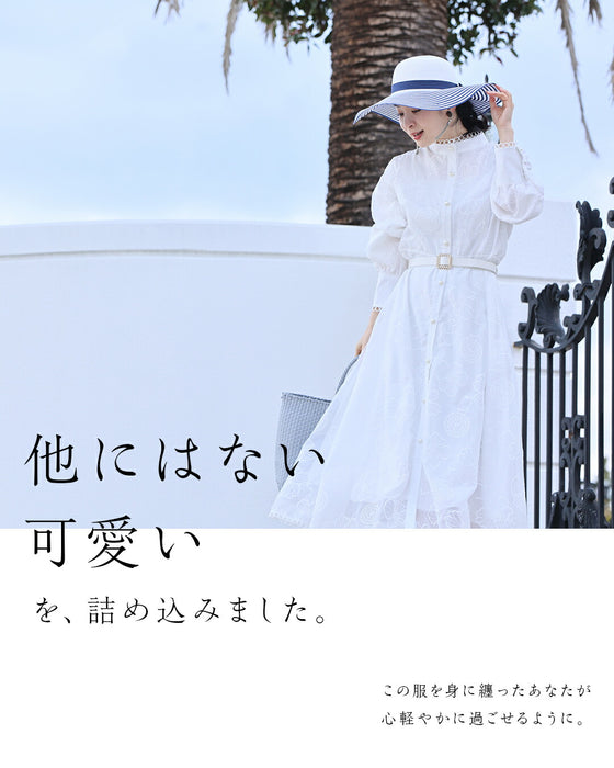 春一番。私が始まるとっておき花刺繍ロングワンピース(ベルト付き)