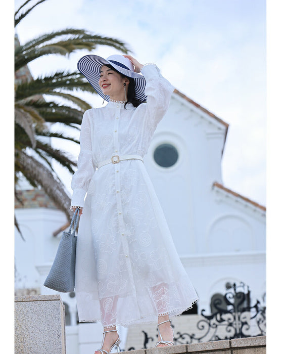 春一番。私が始まるとっておき花刺繍ロングワンピース(ベルト付き)