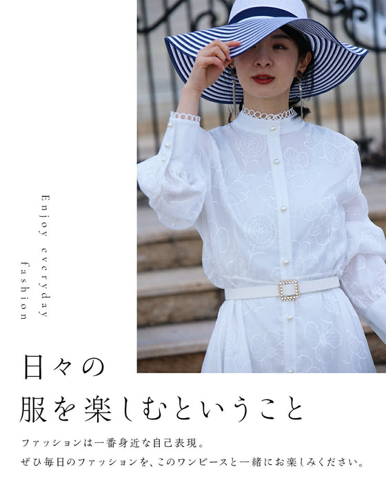 春一番。私が始まるとっておき花刺繍ロングワンピース(ベルト付き)