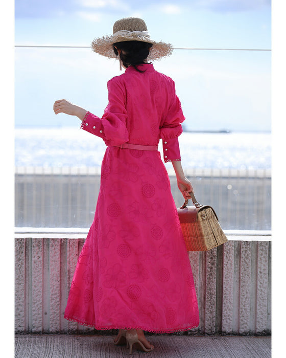 春一番。私が始まるとっておき花刺繍ロングワンピース(ベルト付き)