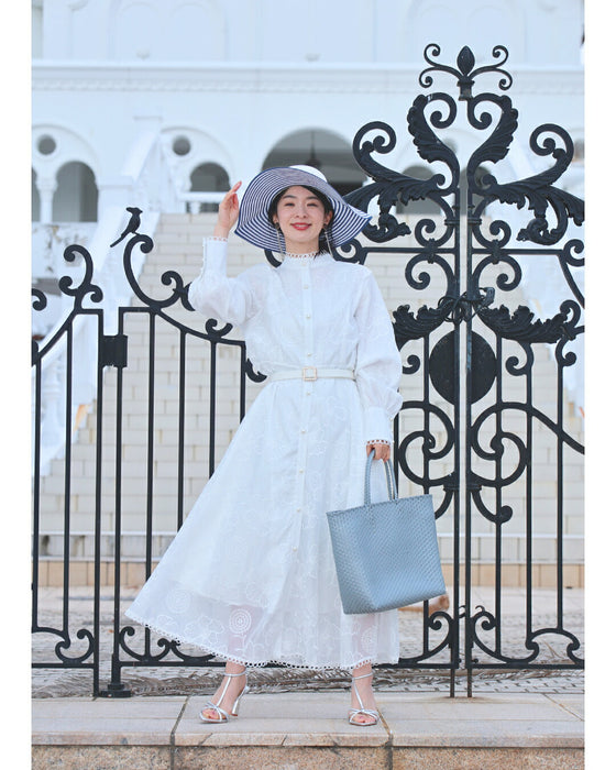 春一番。私が始まるとっておき花刺繍ロングワンピース(ベルト付き)