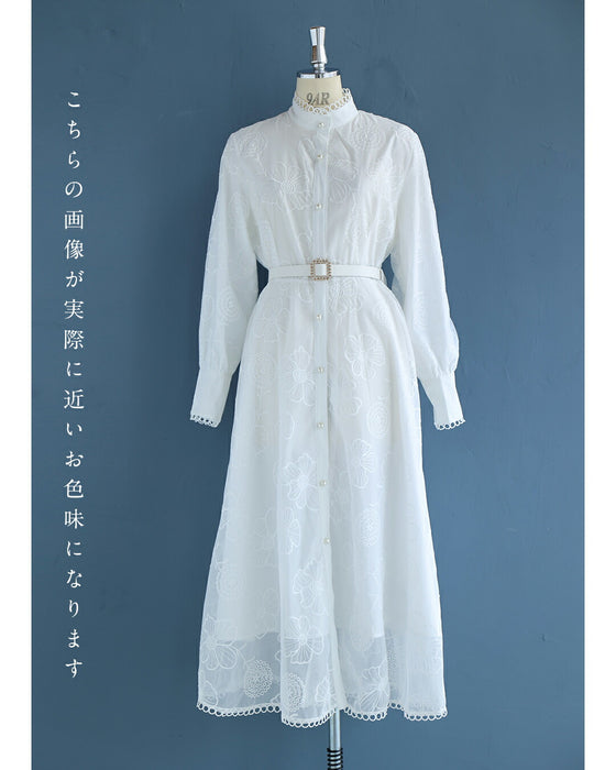 春一番。私が始まるとっておき花刺繍ロングワンピース(ベルト付き)