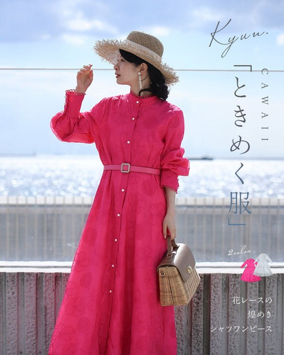 春一番。私が始まるとっておき花刺繍ロングワンピース(ベルト付き)