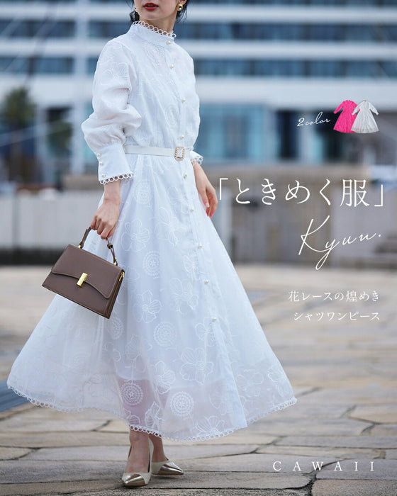 春一番。私が始まるとっておき花刺繍ロングワンピース(ベルト付き)