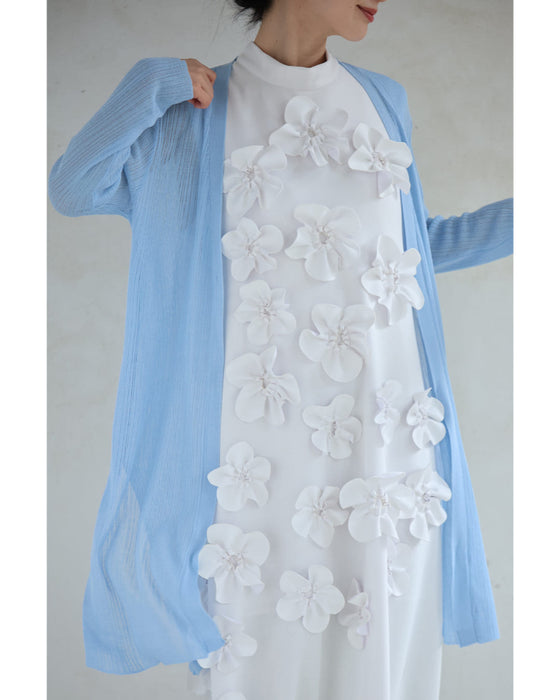 ひらひら花コサージュのストレッチ素材ロングワンピース