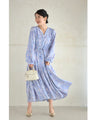 春を彩るブルーの植物柄ティアードミディアムワンピース