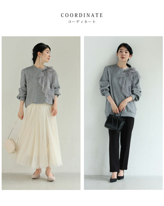 【予約商品】アシンメトリーなチュールを飾るラメニットプルオーバートップス