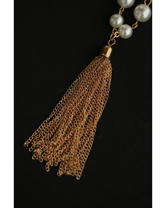 チェーンフリンジ揺れる2連パールネックレス