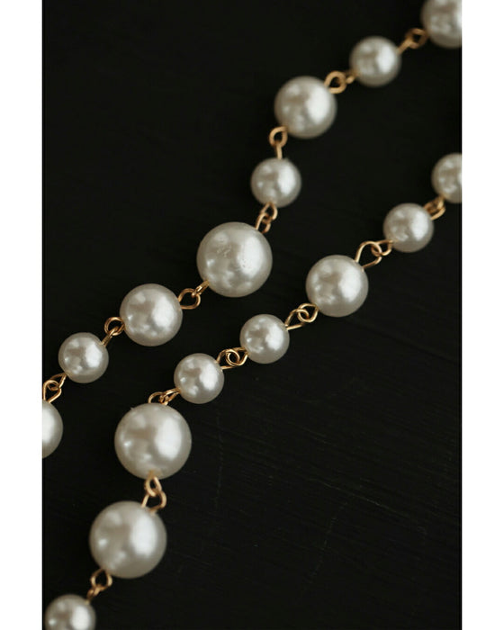 チェーンフリンジ揺れる2連パールネックレス