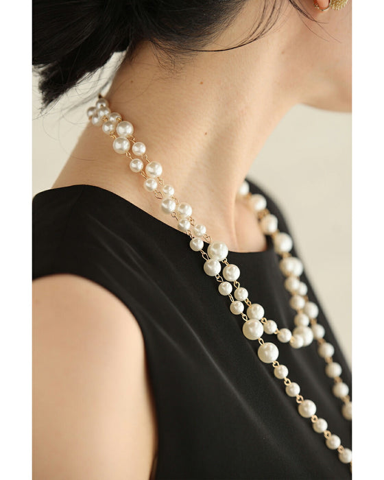 チェーンフリンジ揺れる2連パールネックレス