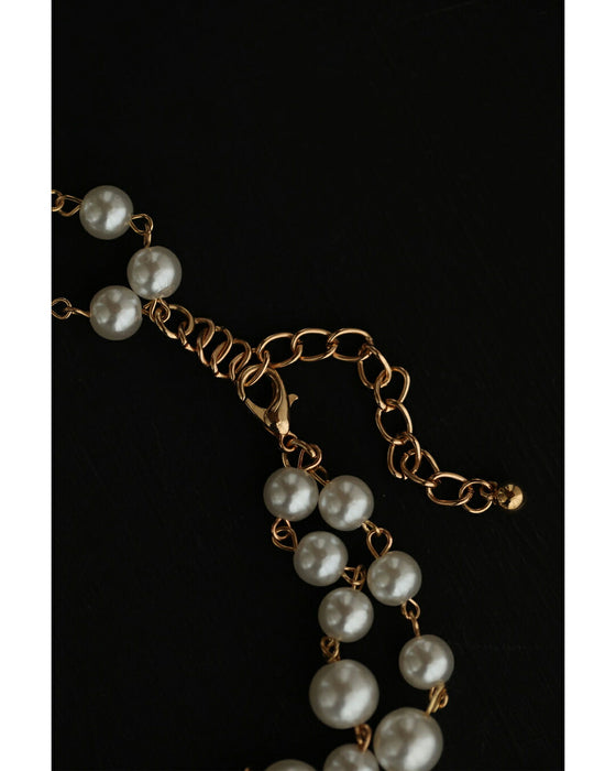 チェーンフリンジ揺れる2連パールネックレス