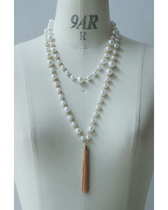 チェーンフリンジ揺れる2連パールネックレス