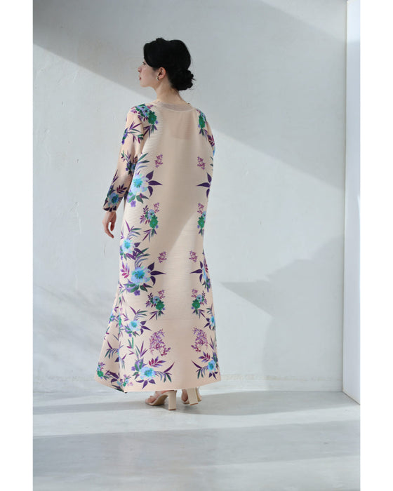 優美な花咲き誇るアコーディオンプリーツロングワンピース