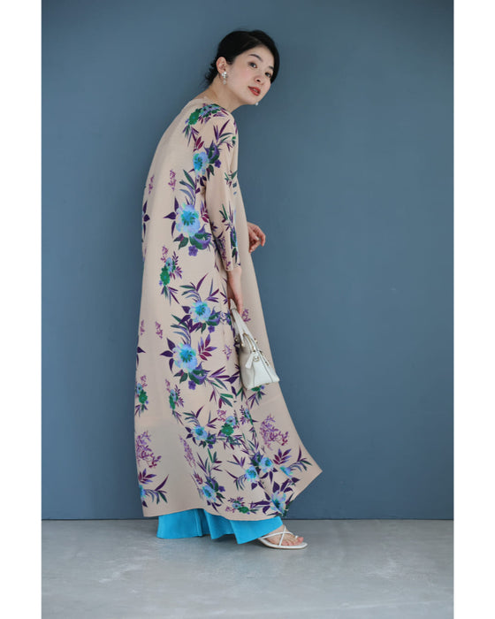 優美な花咲き誇るアコーディオンプリーツロングワンピース