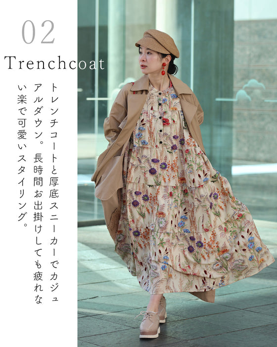 季節を彩る花集めティアードロングワンピース(紐リボン付き)