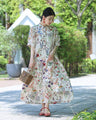 季節を彩る花集めティアードロングワンピース（紐リボン付き）