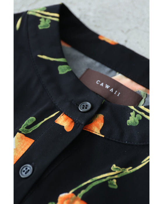 夕陽色に染まる花柄ロングワンピース（紐付き）