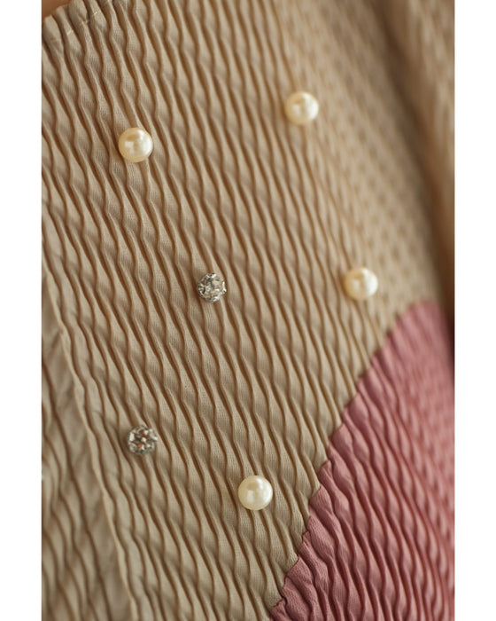 裾に揺れるフリンジの波うつバイカラーミディアムワンピース