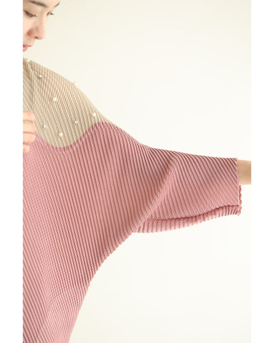 裾に揺れるフリンジの波うつバイカラーミディアムワンピース