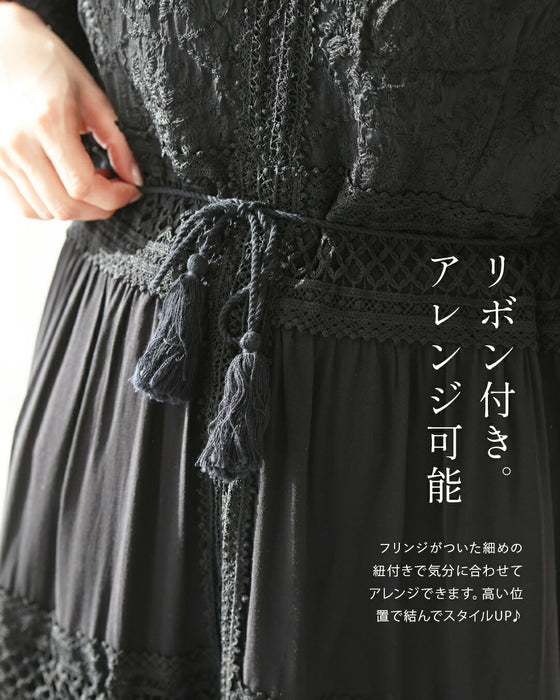 南国巡る 花刺繍ワンピース