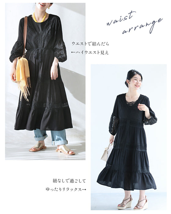 黒なのに重く見えない 透け袖レースワンピ